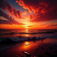 mooi zonsondergang over- de zee. kleurrijk zonsondergang over- de zee. generatief ai foto