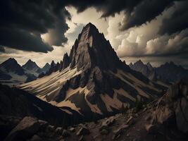 fantasie landschap met bergen in de wolken. generatief ai foto