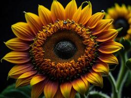 zonnebloem Aan zwart achtergrond. zonnebloem bloeiend in de tuin. generatief ai foto