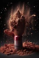 krachtig rood stof explosie Aan zacht bedenken borstel, gemaakt met generatief ai foto