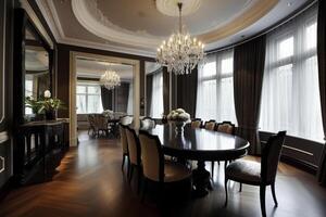 luxueus dining kamer interieur ontwerp met meubilair, generatief ai foto