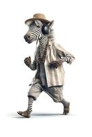 antropomorf glimlachen zebra gekleed in vintage. dieren in kleren. mensen met hoofden van dieren..gemaakt met generatief ai foto
