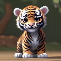 schattig klein weinig tijger welp , generatief ai foto