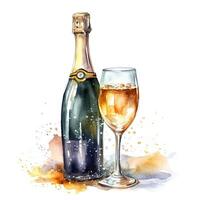 barsten Champagne fles waterverf. illustratie ai generatief foto