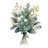 waterverf groen en gouden eucalyptus bladeren. illustratie ai generatief foto