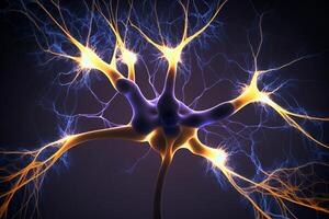 ai gegenereerd detailopname visie van menselijk neuronen in hersenen en neuron verbindingen in 3d illustratie foto