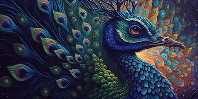 abstract regenboog kleurrijk van vogel detailopname illustratie creatief kunst. generatief ai. foto