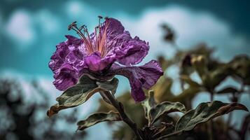 blauw bloem met vervagen achtergrond, ai gegenereerd foto