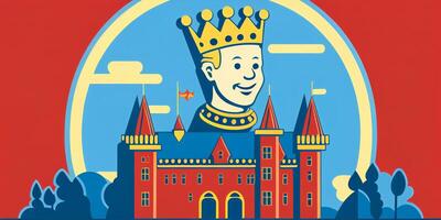 een afbeelding genomen van tekenfilm van koningen hoofd met kroon Aan top het. generatief ai. foto