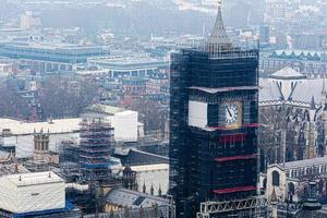 Big Ben-klok in Londen onderhoudsreparaties. beroemde klokkentoren in Engeland in aanbouw, Londen, VK