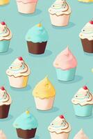 bundel van cupcakes met een kers Aan top. generatief ai. foto