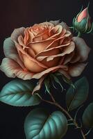 schilderij van een roos Aan een zwart achtergrond. generatief ai. foto