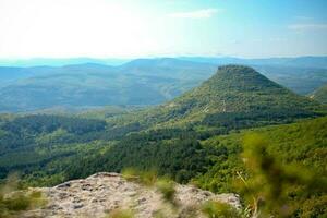 visie van de tepe-kermen bergen. bakhchisarai regio. Krim. panorama foto