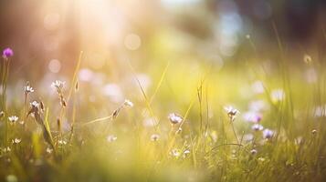 voorjaar achtergrond met bloemen met de zon schijnend Aan het foto
