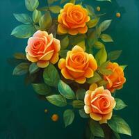 schilderij van oranje rozen met groen bladeren. generatief ai. foto