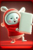 tekenfilm konijn Holding een stuk van papier. generatief ai. foto