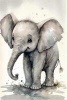 waterverf schilderij van een baby olifant. generatief ai. foto