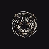 tijger hoofd gezicht logo of icoon in wit Aan zwart achtergrond. Internationale tijger dag. ai gegenereerd. foto