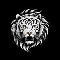tijger hoofd gezicht logo of icoon in wit Aan zwart achtergrond. Internationale tijger dag. ai gegenereerd. foto