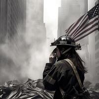 911 patriottisch dag. september 11 gedenkteken, grond nul. wij zullen nooit vergeten. ai gegenereerd. foto