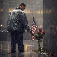 911 patriottisch dag. september 11 gedenkteken, grond nul. wij zullen nooit vergeten. ai gegenereerd. foto