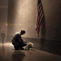 911 patriottisch dag. september 11 gedenkteken, grond nul. wij zullen nooit vergeten. ai gegenereerd. foto