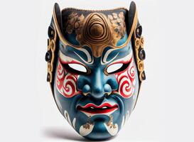 oud Japans theatraal masker geïsoleerd Aan wit achtergrond. ai gegenereerd. foto