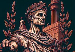 portret van Caesar Aan de achtergrond van Rome. ai gegenereerd foto