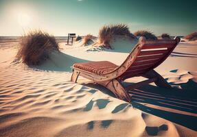 oud zonnebank Aan een uitgestorven strand. ai gegenereerd foto