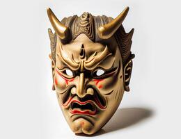 oud Japans theatraal masker geïsoleerd Aan wit achtergrond. ai gegenereerd. foto