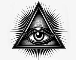 zwart oog icoon in een piramide. vrijmetselaars- teken. ai gegenereerd. foto
