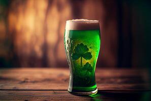 groen heilige Patrick dag ambacht lager bier in bier mok glas. st. Patrick dag festival concept. generatief ai foto