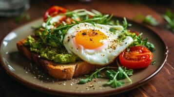 avocado geroosterd brood met geroosterd tomaten en eieren illustratie ai generatief foto