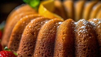 traditioneel vanille pond taart met oranje extract, illustratie ai generatief foto