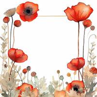 rood waterverf papaver bloem kader. illustratie ai generatief foto