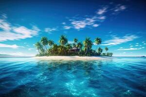 zonnig strand blauw oceaan achtergrond. illustratie ai generatief foto