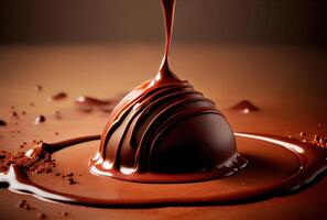 donker chocola fondue dompelen achtergrond. zoet en toetje concept. generatief ai foto
