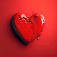 rood hart vorm gebarsten steen Aan rood achtergrond. valentijnsdag dag en romance concept. digitaal kunst illustratie thema. generatief ai foto