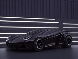 futuristische elektrisch concept auto in stad achtergrond. generatief ai foto