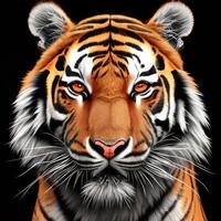 gezicht van een tijger met een donker achtergrond. generatief ai foto