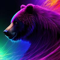 licht neon stijl kunst portret van een beer. generatief ai foto