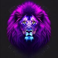 licht neon stijl kunst portret van een leeuw, generatief ai foto