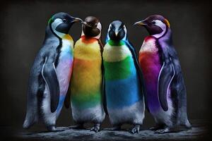 regenboog kleuren pinguïns illustratie generatief ai foto