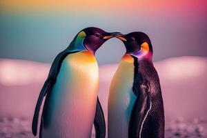 regenboog kleuren pinguïns illustratie generatief ai foto