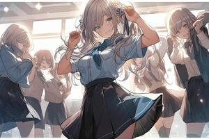 school- meisje dansen Bij de disco manga anime meisje illustratie generatief ai foto