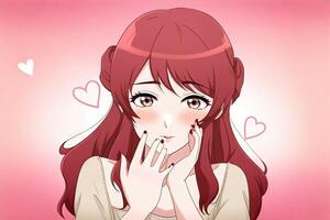mooi anime meisje op zoek Bij u en Bezig met verzenden kus illustratie generatief ai foto