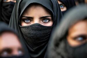 ik rende moslim meisje ogen detail in boerka protest concept illustratie generatief ai foto