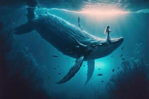 koningin van de walvissen onderwater- rijk illustratie generatief ai foto