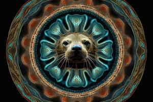 zee leeuw zeeleeuw dier mandala fractal illustratie generatief ai foto