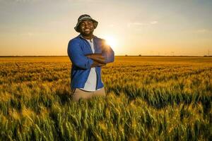 afro boer staand in een tarwe veld- foto